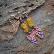 Painted Copper Butterfly Wings with Resin and Amber Earrings